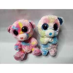 TY Plush Pair Franky & Hope Rainbow Bears Large Glitter Eyes Set of 2